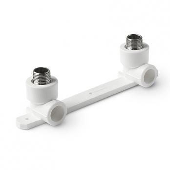 Угольник PP-R бел нап Дн20x1/2 Наруж/р двойной с креплением (планка) Pro Aqua